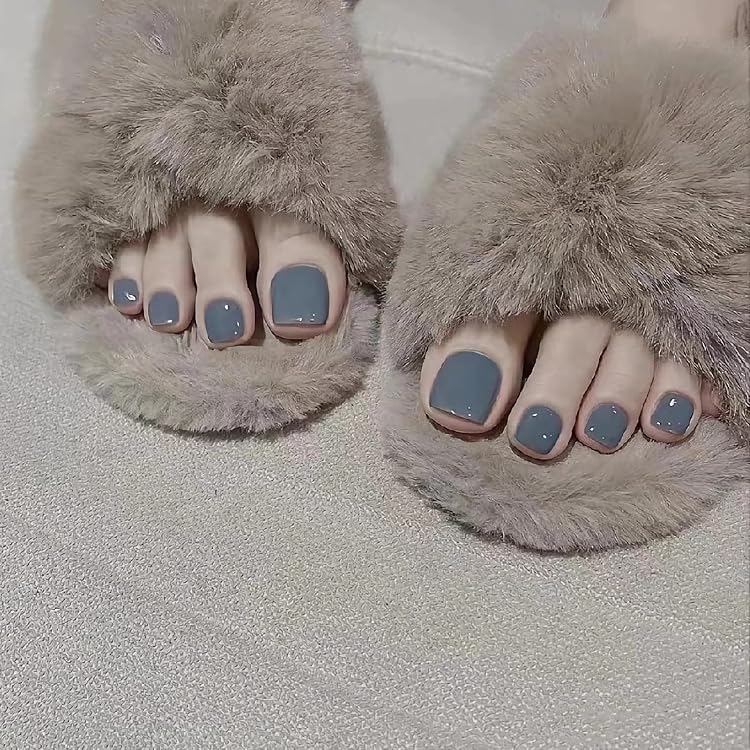 Amazon | ネイビーブルー フットネイルチップ 足の爪用ネイルチップ 24